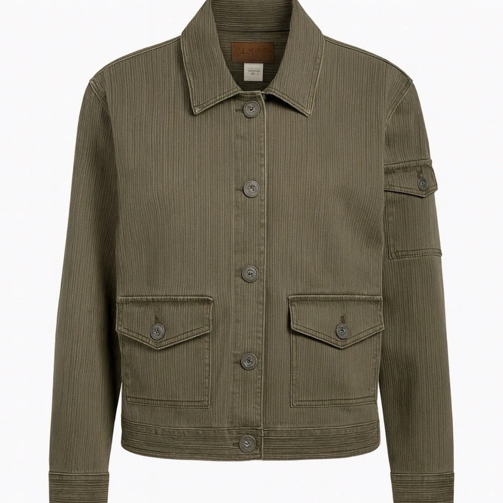 Denim Chore Utility‎ Jacket Large Olive Green 100% Cotton Pockets Corduroy Look